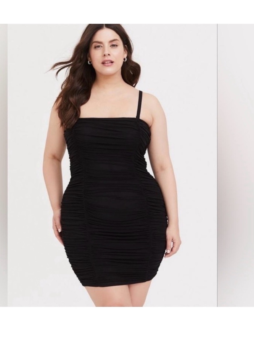 Black Ruched Bodycon Dress with Spaghetti Straps Torrid